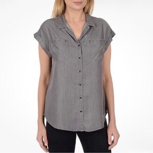 JACHS Girlfriend Tencel Button Front Cap Sleeve V-Neck Rayon Blouse Women's Med